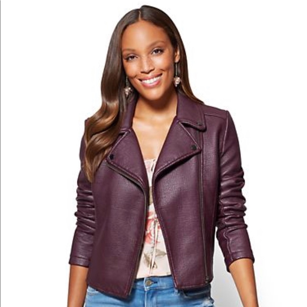 Textured Faux-Leather Moto Jacket